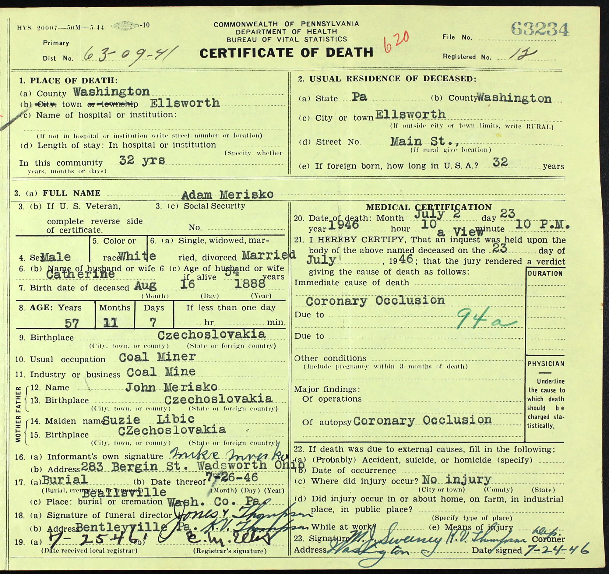 death certificate